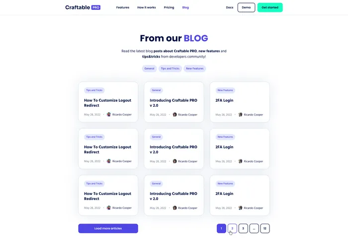 Craftable PRO blog listing