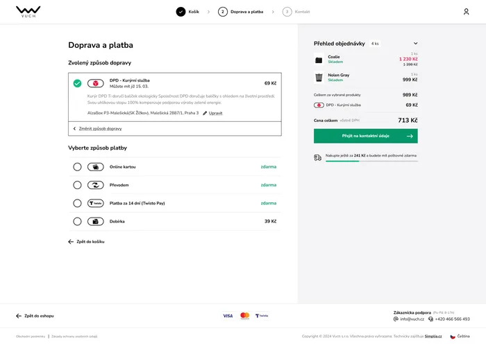 VUCH checkout delivery and payment