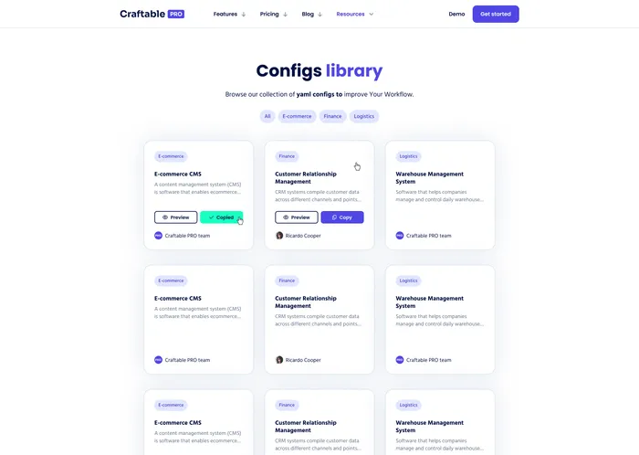 Craftable PRO config library listing