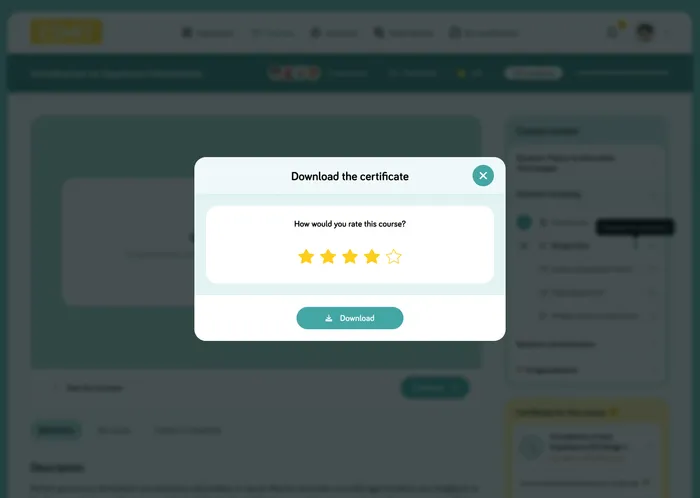 Certificate download and course rating
