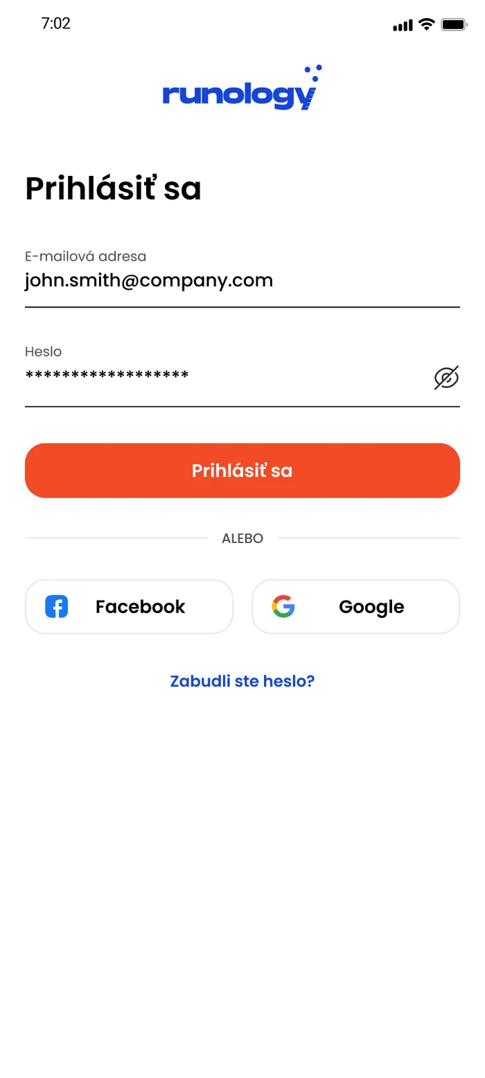 Runology login screen