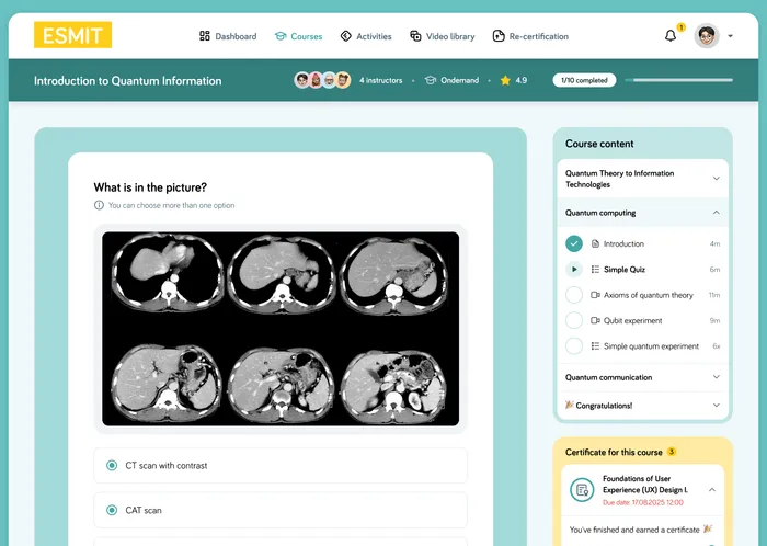 On-demand quiz with multi-select and image options