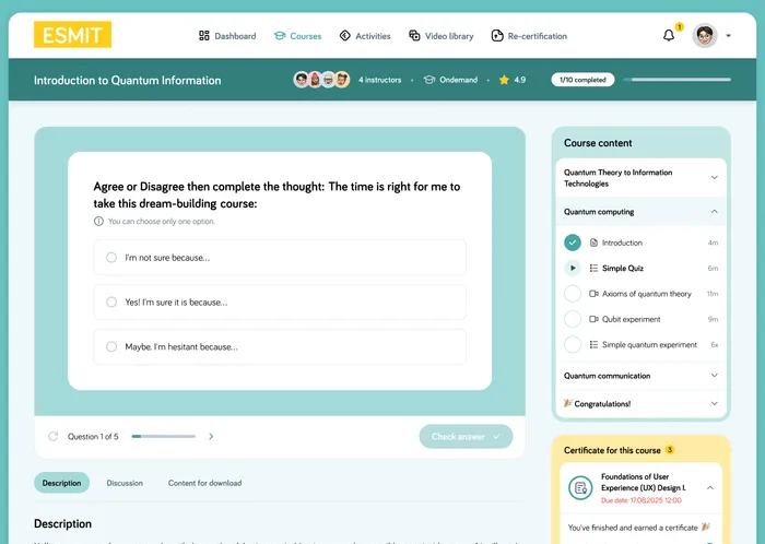 On-demand quiz with single-select options