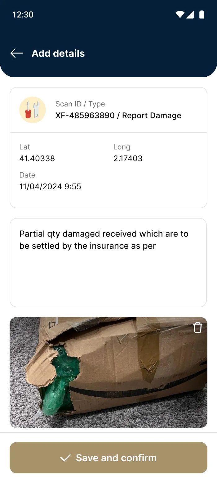 BOX ID detail s nahláseným poškodením